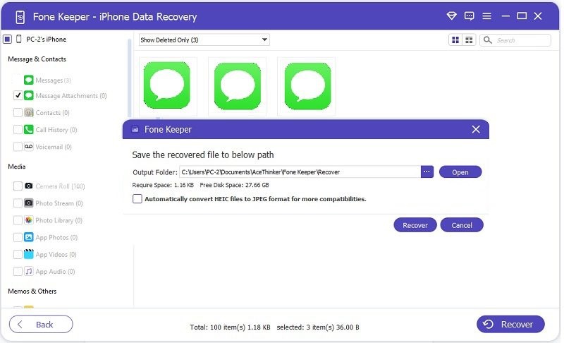 select output folder and click recover button