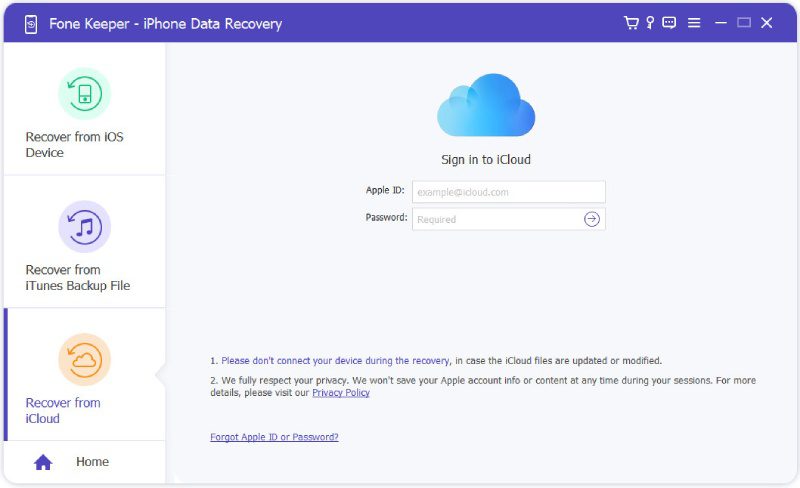 recover from icloud sign in