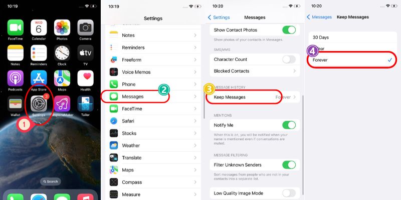 set keep messages forever