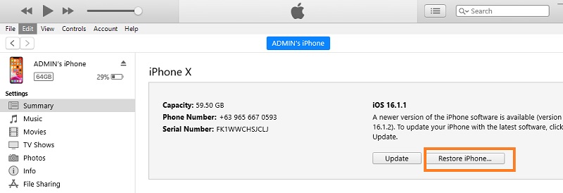 restore iphone using itunes