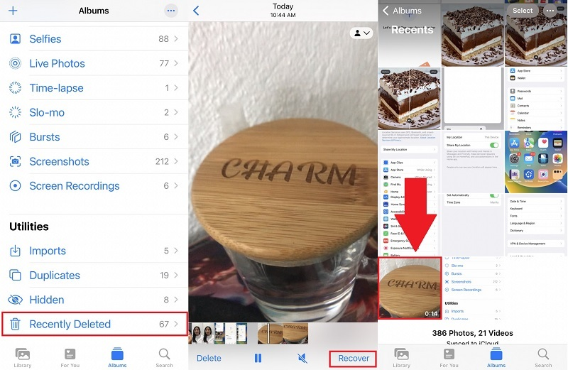 Recover Videos on Recently Deleted Folder