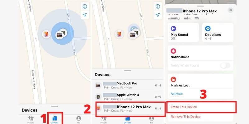 open find my, select device and erase the device