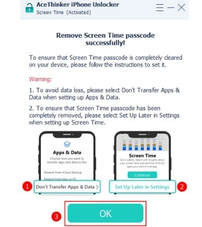 don’t transfer apps and data, set up screen time later in settings