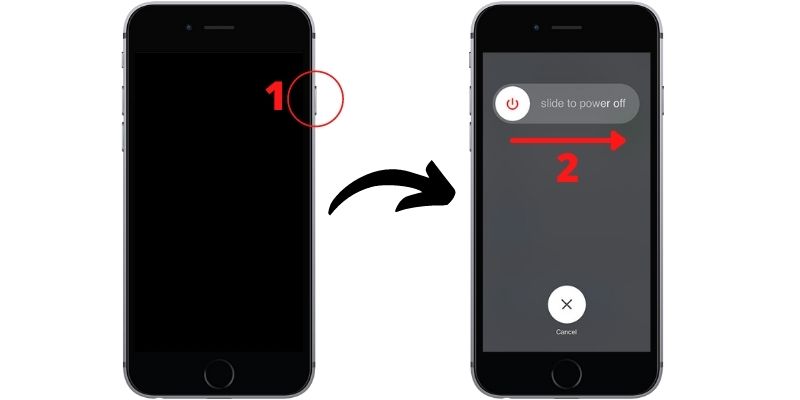 press and hold the power button, then slide the power slider to the right
